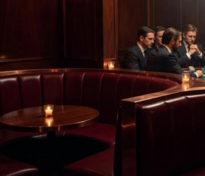 Salle de Comptoir Brume : bar speakeasy, banquettes en cuir et table de poker hors ligne