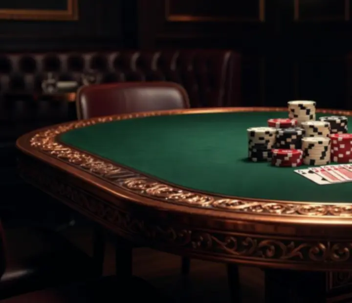Table de poker professionnelle en feutre vert avec jetons et cartes