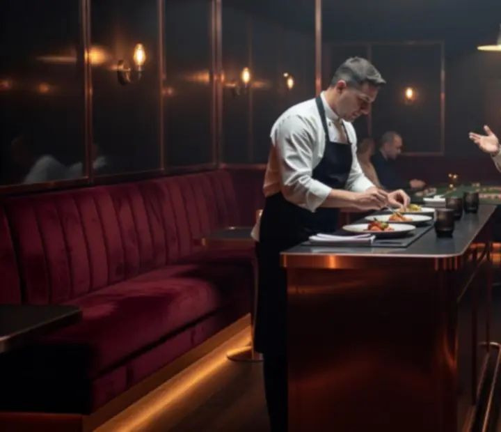 Membres de l’équipe de Comptoir Brume en service dans le lounge et près des tables de poker.